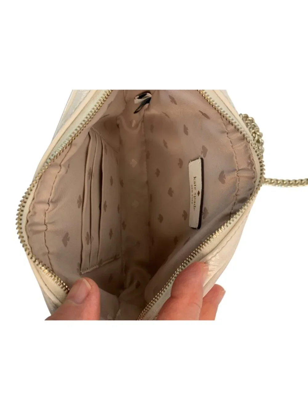Kate Spade New York Quilted Crossbody Bag Metallic Gold Leather Chain Strap